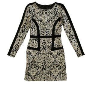 GIANNI BINI Black and White Damask Print Mini Dress XS